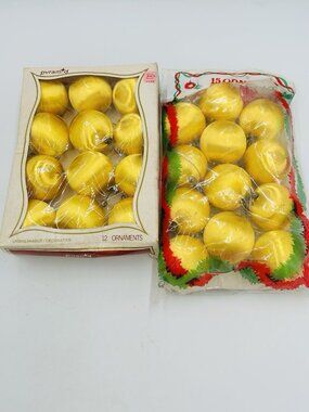 Pyramid Satin Sheen Gold Christmas Ornaments 25 Total Unbreakable Vintage